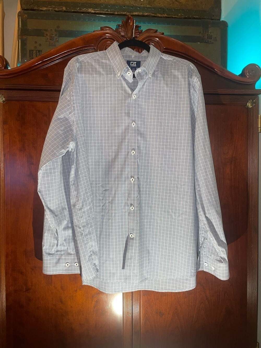 Men’s Large Cutter & Buck Men's Stretch Plaid Button-Down Long Sleeve Shirt casu